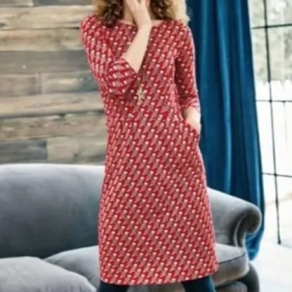 Boden Poinsettia Regal Owl Penny Jersey Knit Dress With Pockets 100% Cotton 4P - Picture 4 of 12